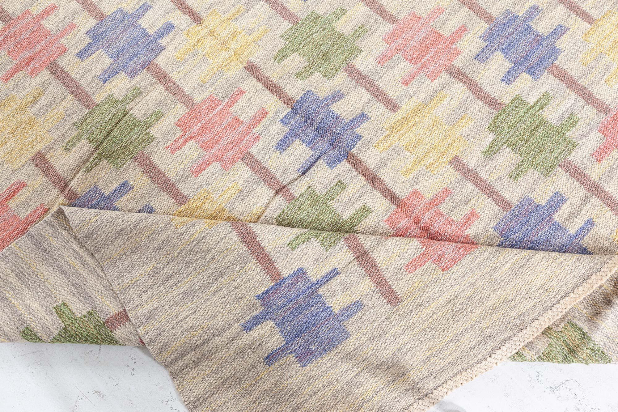 Mid-Century Modern Doris Leslie Blau Midcentury Swedish Flat-Weave Rug (tapis de laine à armure plate) en vente