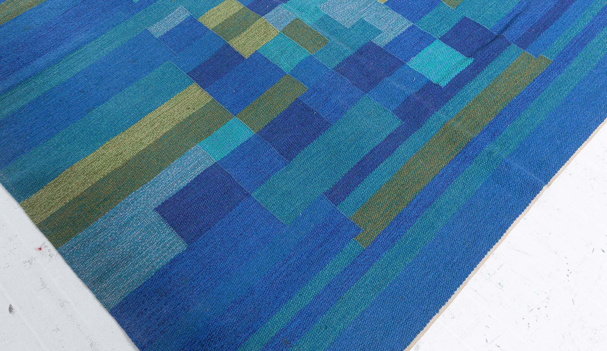 Hand-Knotted Doris Leslie Blau Midcentury Swedish Flat-Weave Wool Rug signed AB For Sale