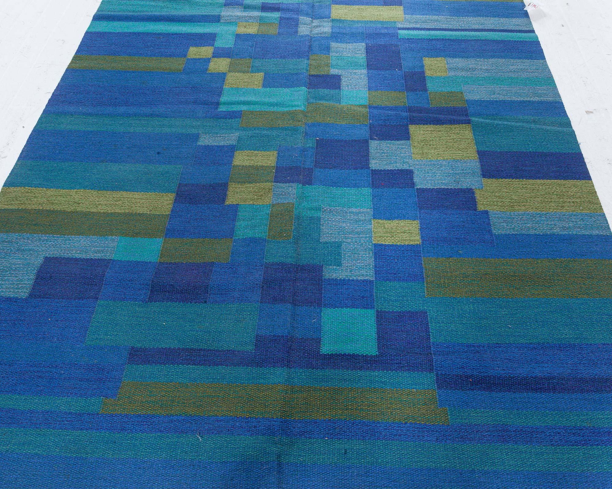 Doris Leslie Blau Midcentury Swedish Flat-Weave Wool Rug signed AB For Sale 2