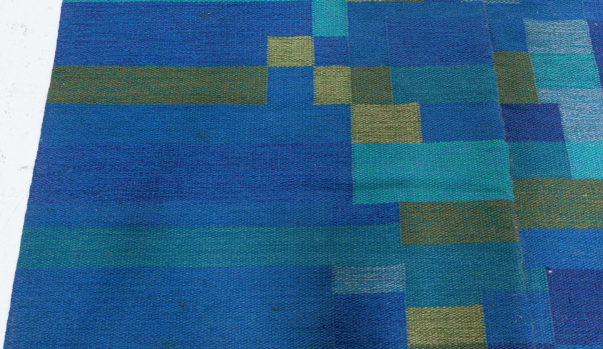 Laine Doris Leslie Blau Midcentury Swedish Flat-Weave Wool Rug signé AB en vente