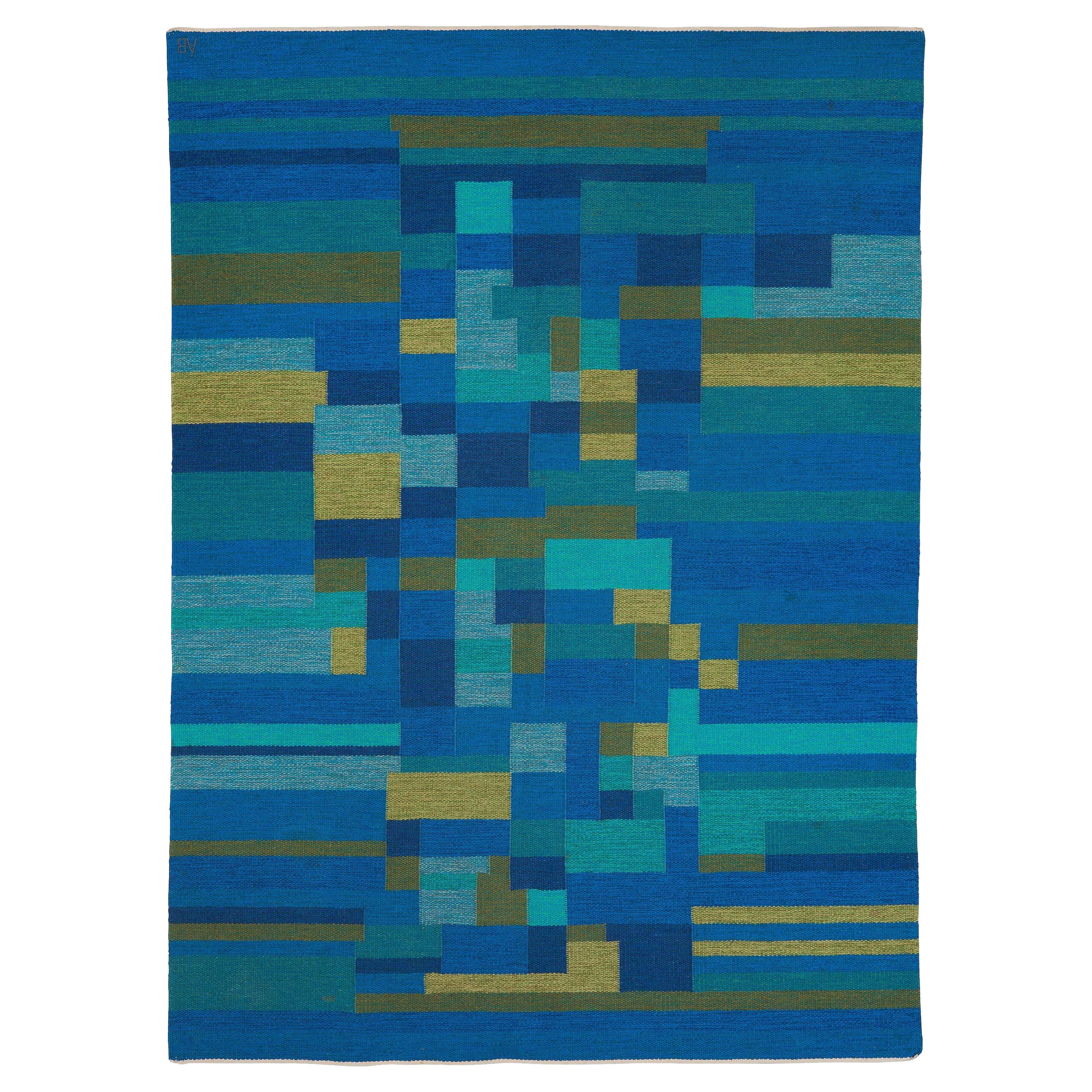 Doris Leslie Blau Schwedischer Flachgewebe-Wollteppich aus der Jahrhundertmitte, signiert AB