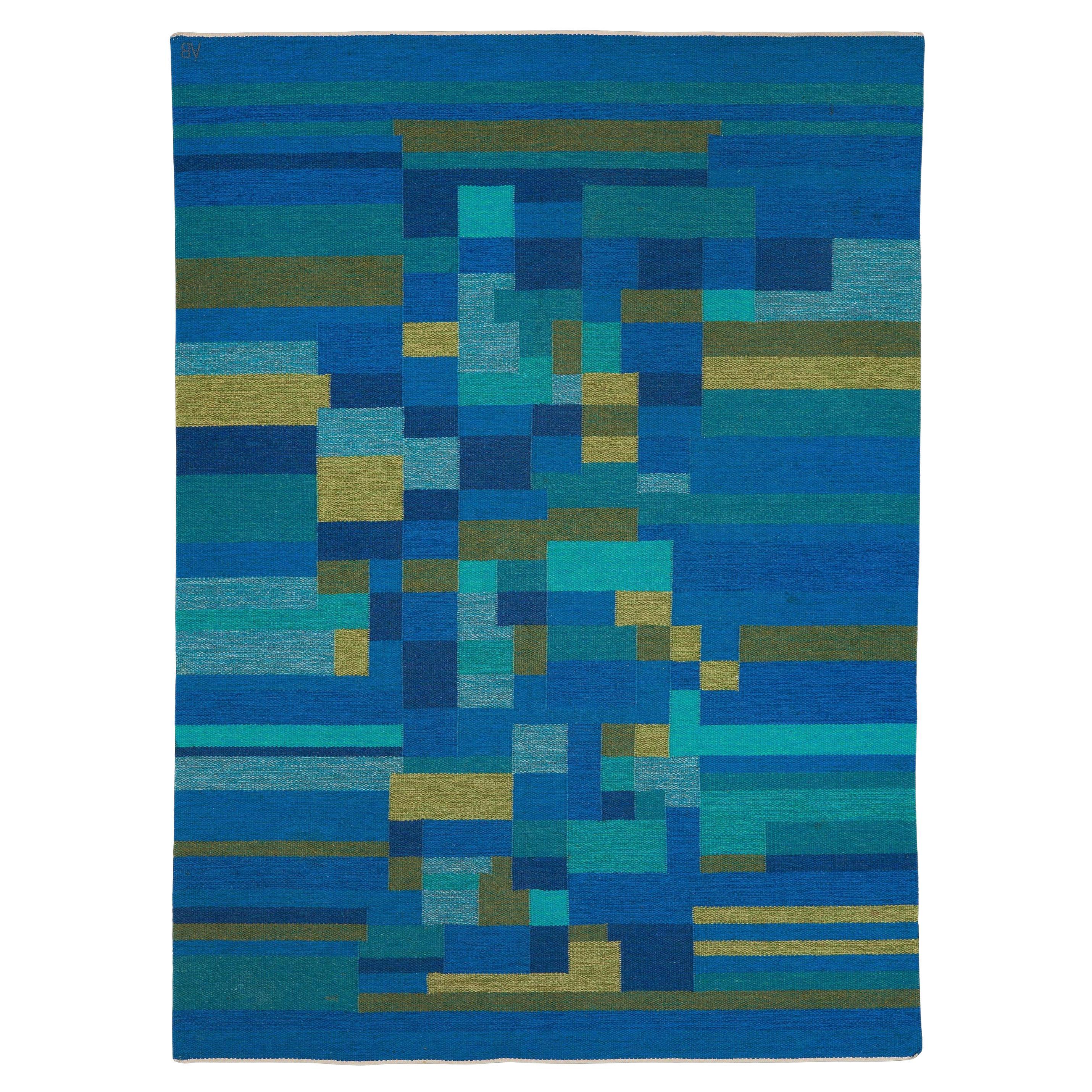 Doris Leslie Blau Midcentury Swedish Flat-Weave Wool Rug signed AB For Sale