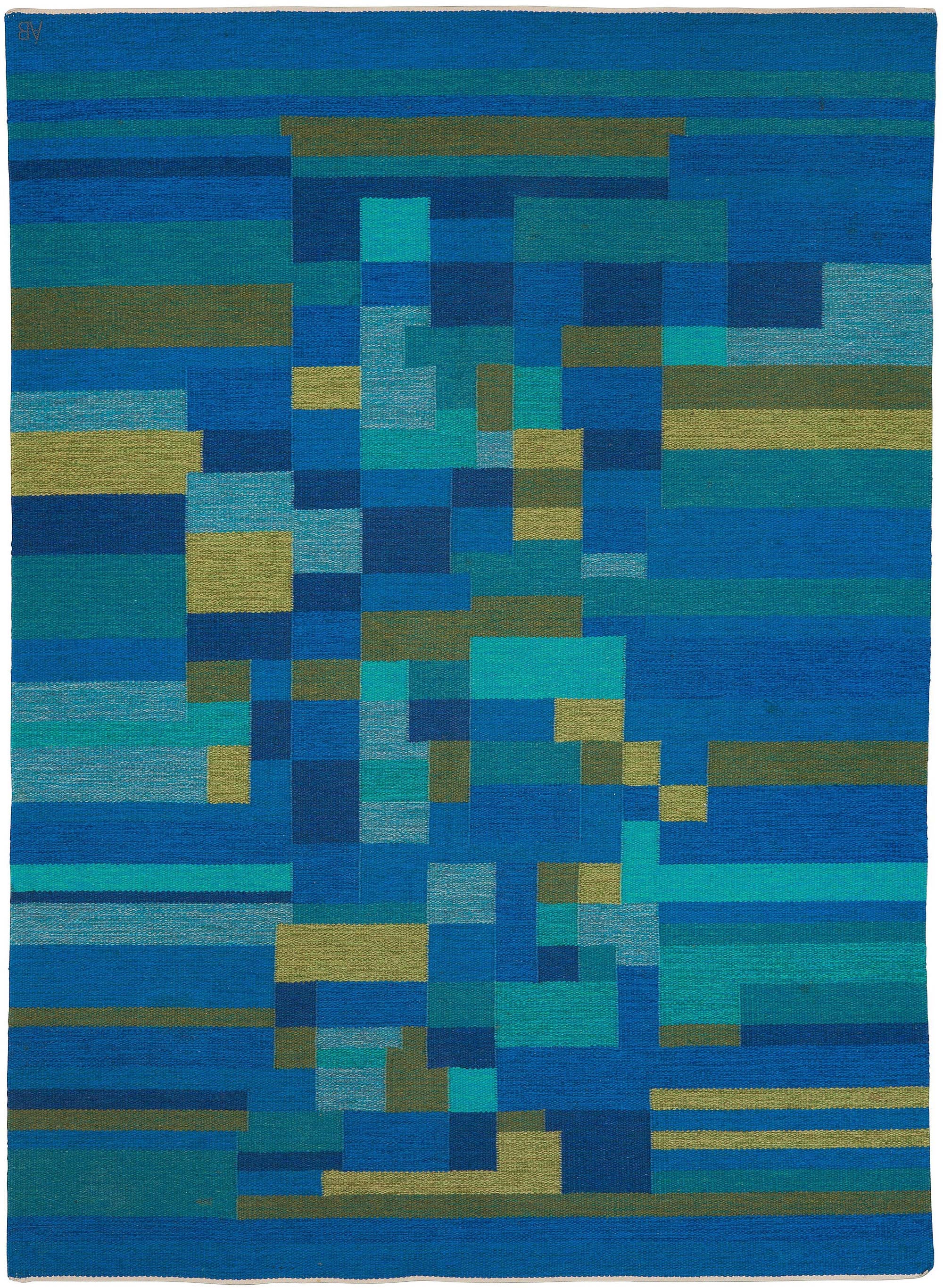 Doris Leslie Blau Midcentury Swedish Flat-Weave Wool Rug signed AB For Sale