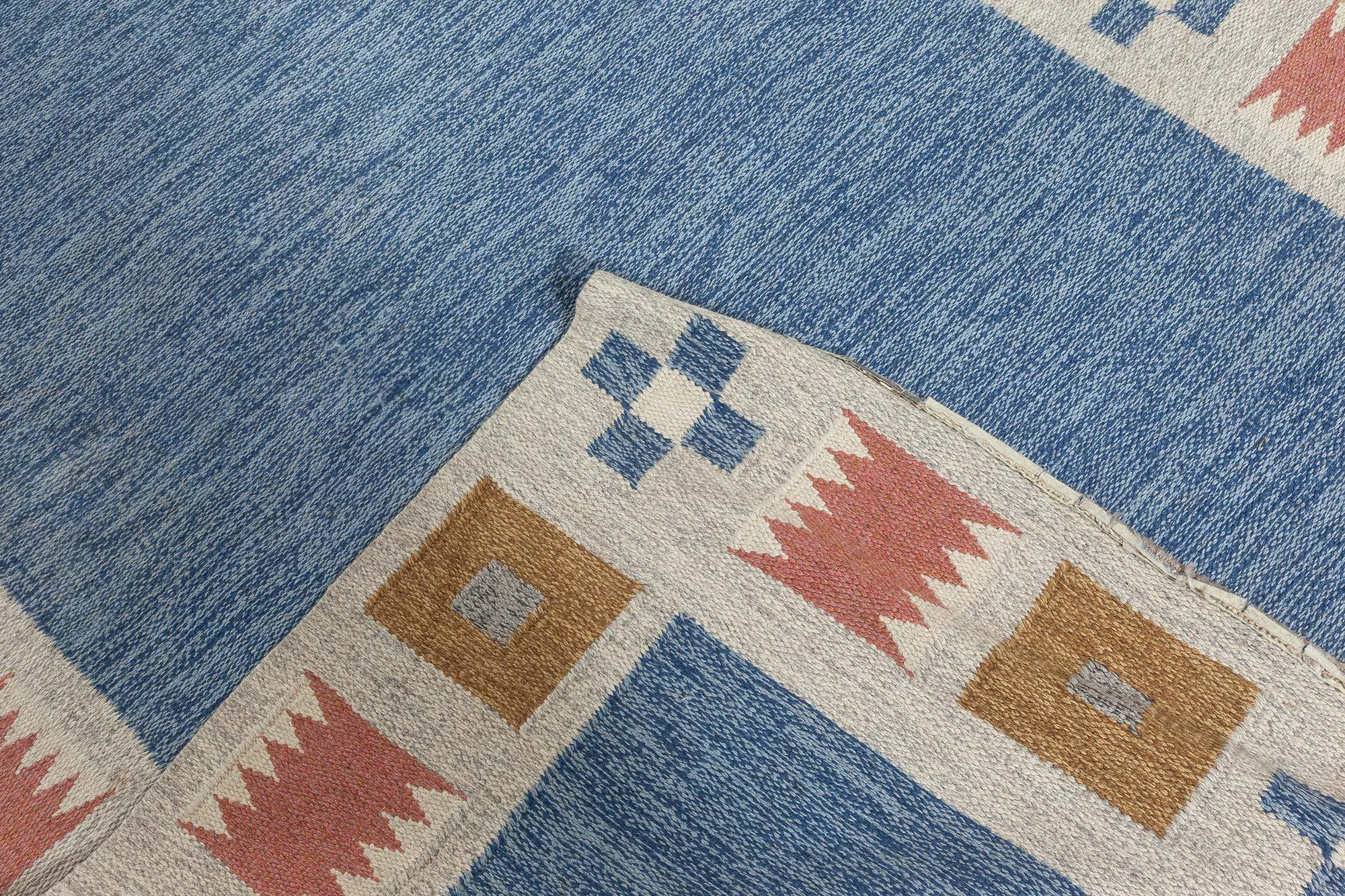Wool Doris Leslie Blau Vintage Swedish Flat Weave Rug by Birgitta Söderkvist, (BS) For Sale