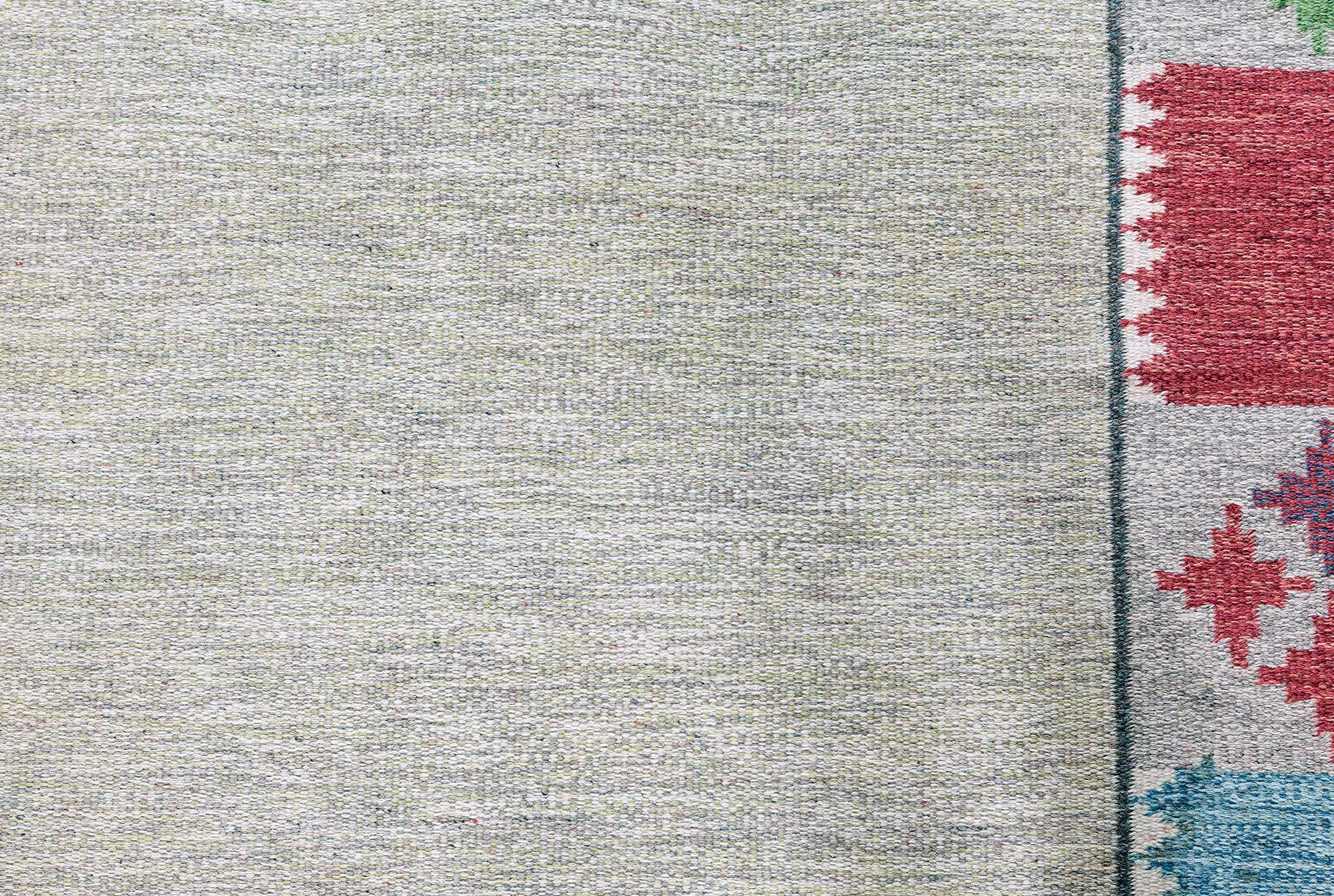 Doris Leslie Blauer schwedischer Flachgewebe-Teppich von Bitte Ahlgren, signiert „BA“ (Moderne der Mitte des Jahrhunderts) im Angebot