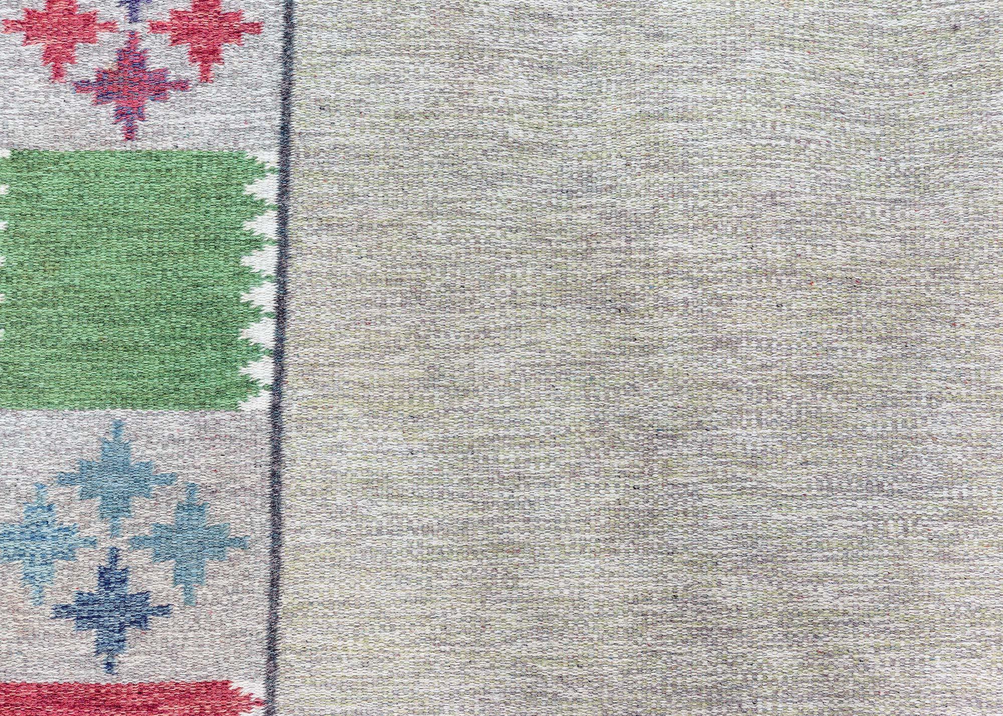 Doris Leslie Blauer schwedischer Flachgewebe-Teppich von Bitte Ahlgren, signiert „BA“ (Handgewebt) im Angebot