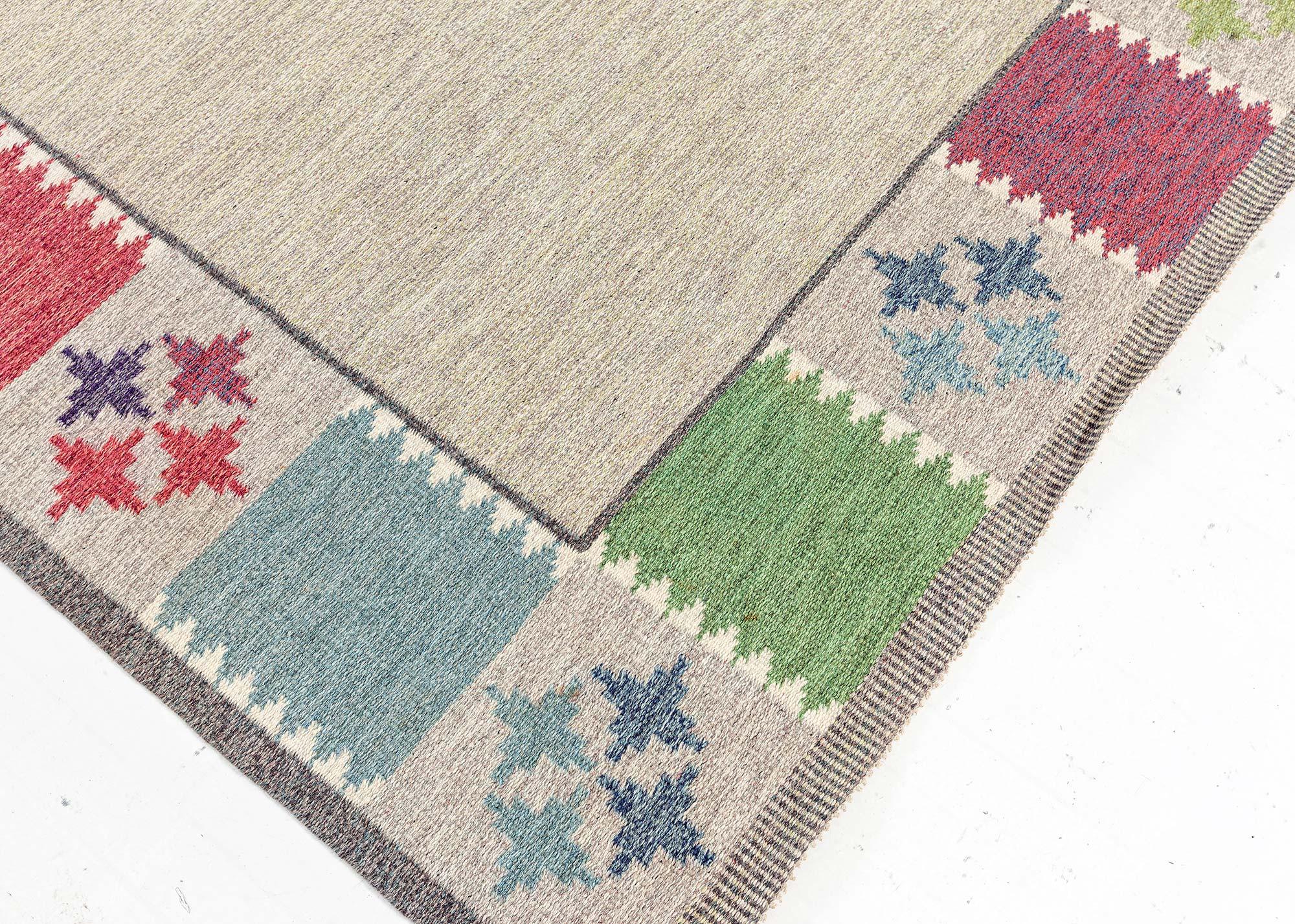 Doris Leslie Blauer schwedischer Flachgewebe-Teppich von Bitte Ahlgren, signiert „BA“ (Wolle) im Angebot