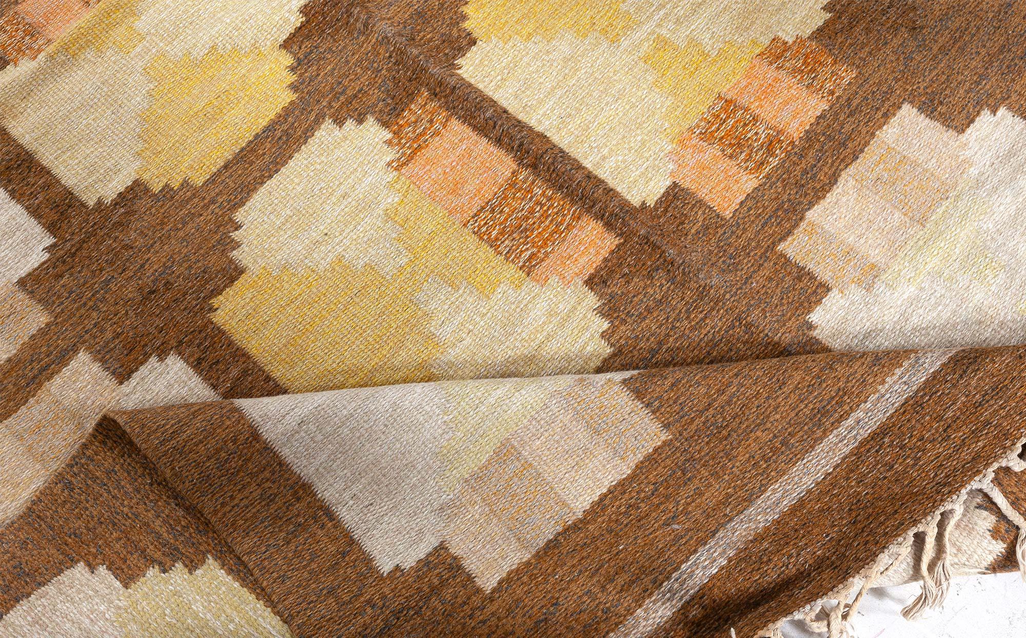 Tapis suédois vintage à tissage plat par Ingegerd Silow, signé 