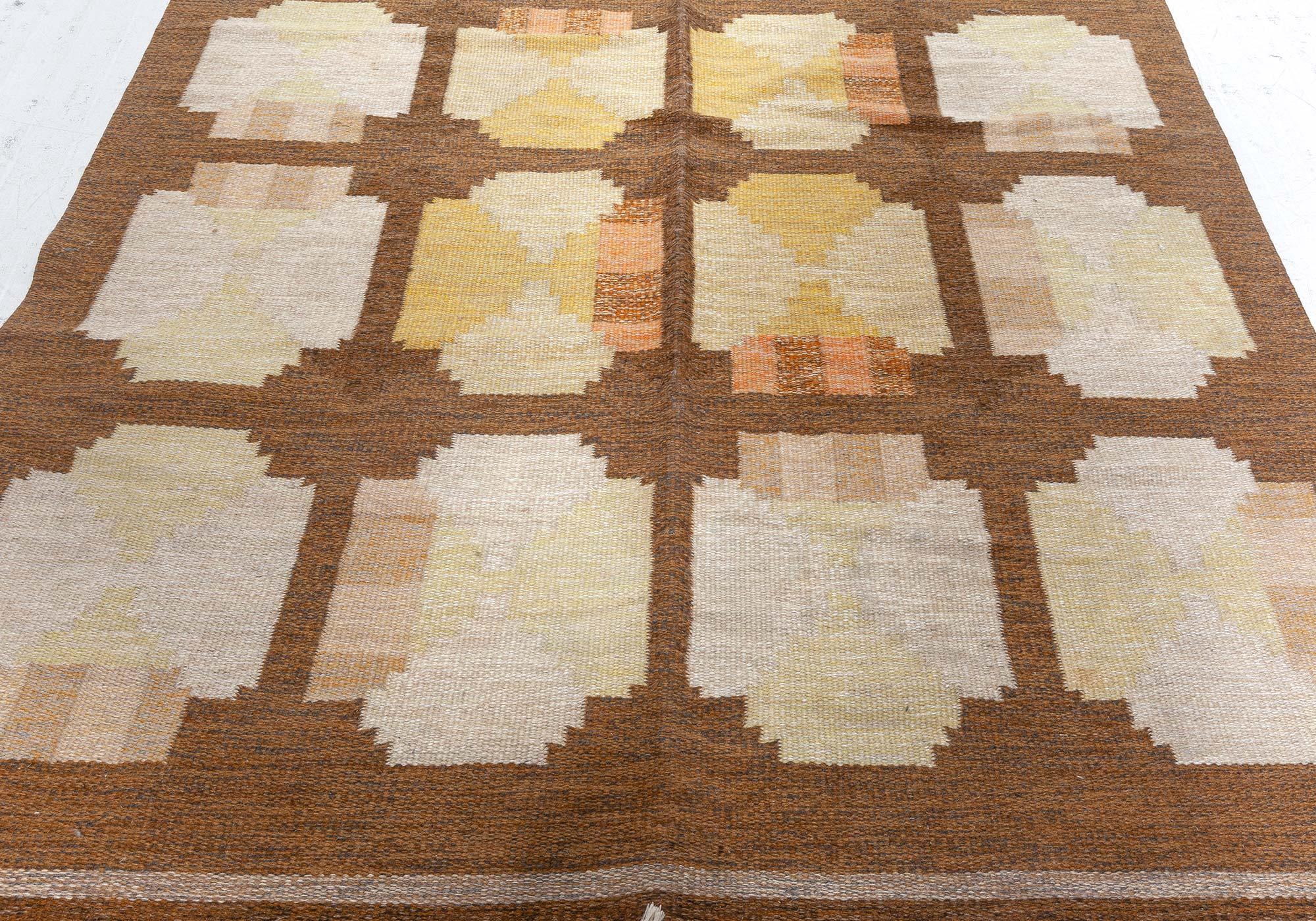 Tissé à la main Tapis suédois à tissage plat vintage Doris Leslie Blau par Ingegerd Silow, signé «IKS » en vente