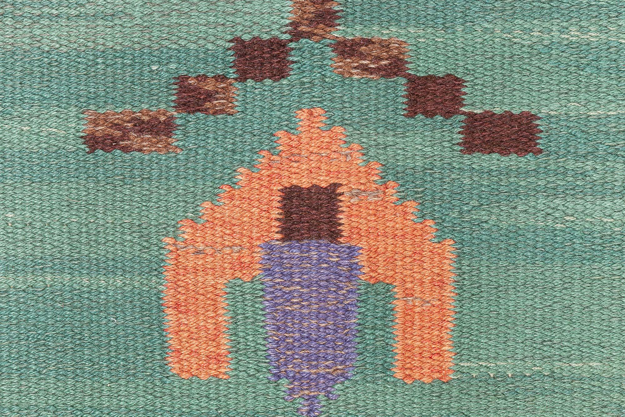 Doris Leslie Blau Midcentury Schwedisch Grün Handgefertigter Wollteppich (Moderne der Mitte des Jahrhunderts) im Angebot