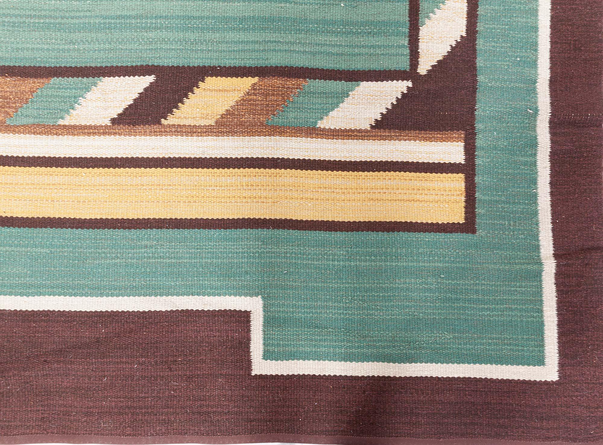 Doris Leslie Blau Midcentury Schwedisch Grün Handgefertigter Wollteppich (Wolle) im Angebot