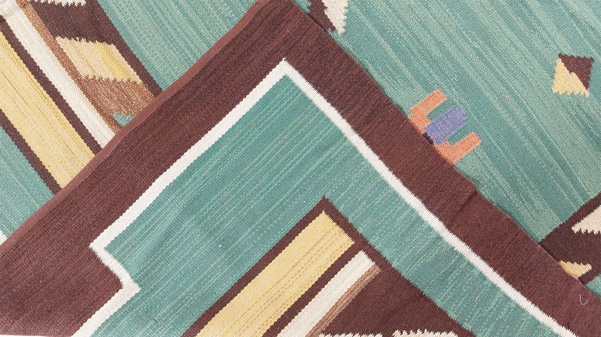 Doris Leslie Blau Midcentury Schwedisch Grün Handgefertigter Wollteppich im Angebot 2