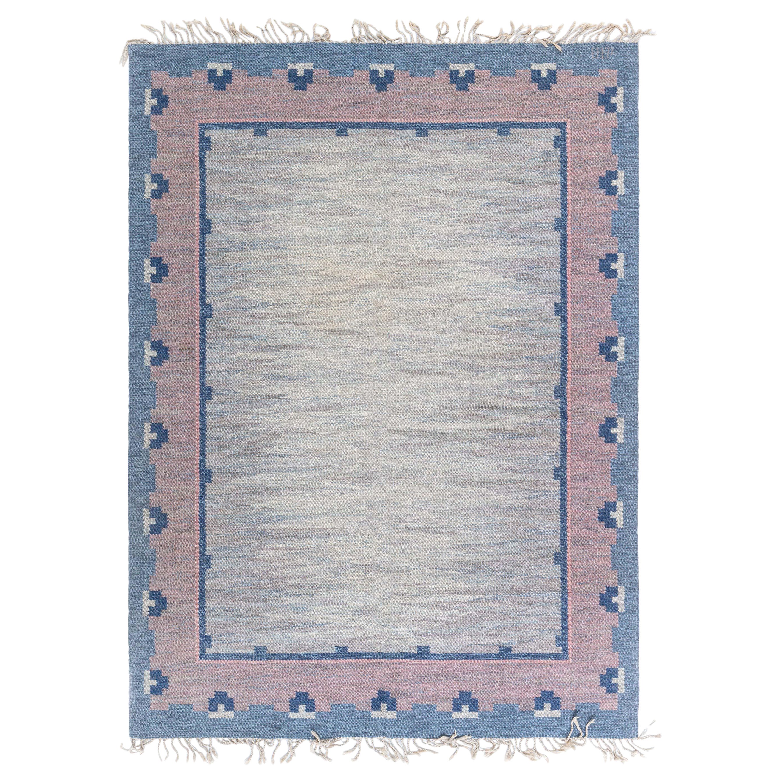 Doris Leslie Blau Schwedischer handgefertigter Wollteppich von
ABJ
aus der Jahrhundertmitte