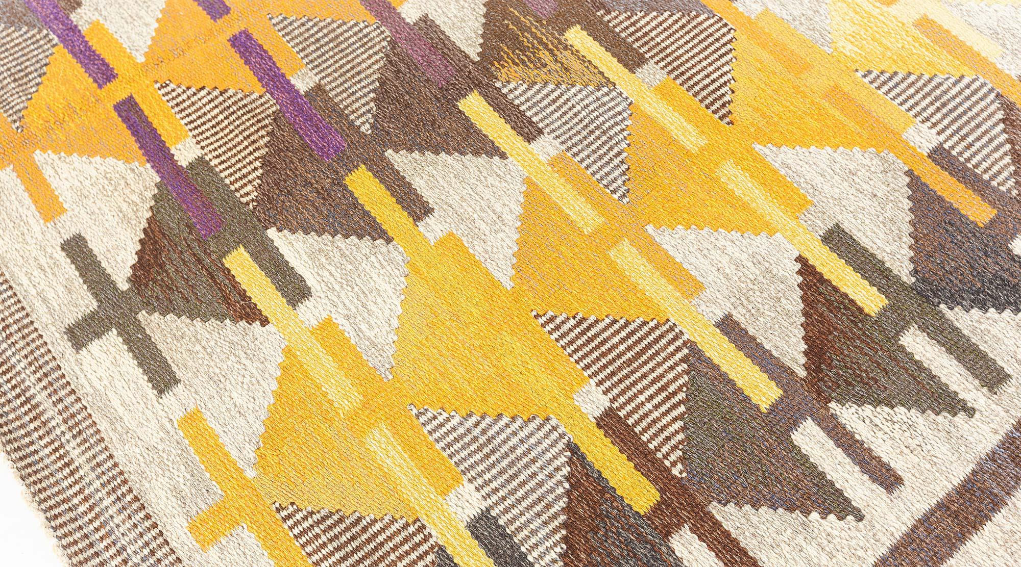 Doris Leslie Blau Midcentury Swedish Rolakan Rug by Gavleborgs Lans Hemslojd (Skandinavisch) im Angebot