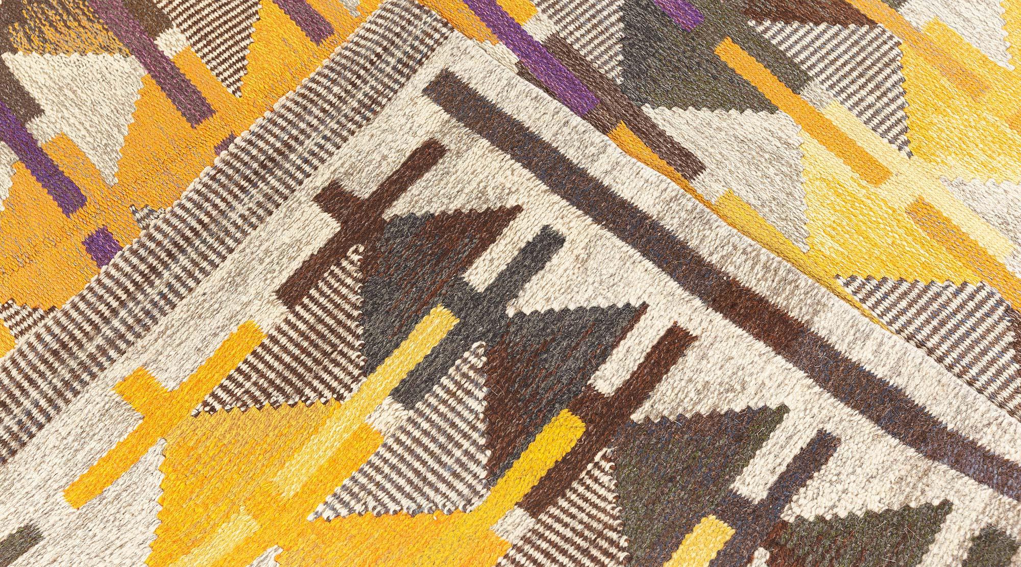 Doris Leslie Blau Midcentury Swedish Rolakan Rug by Gavleborgs Lans Hemslojd im Angebot 1