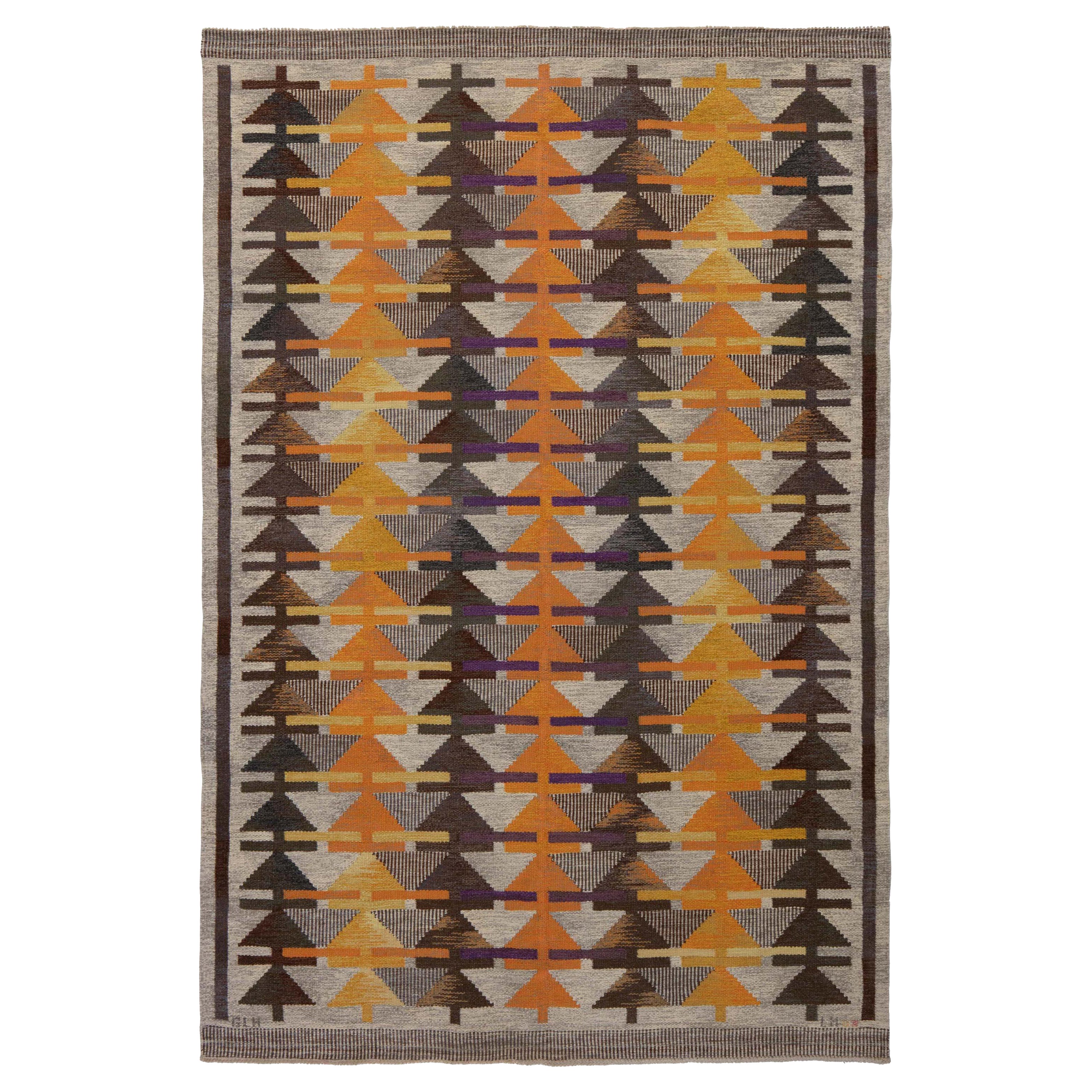 Doris Leslie Blau Midcentury Swedish Rolakan Rug by Gavleborgs Lans Hemslojd im Angebot