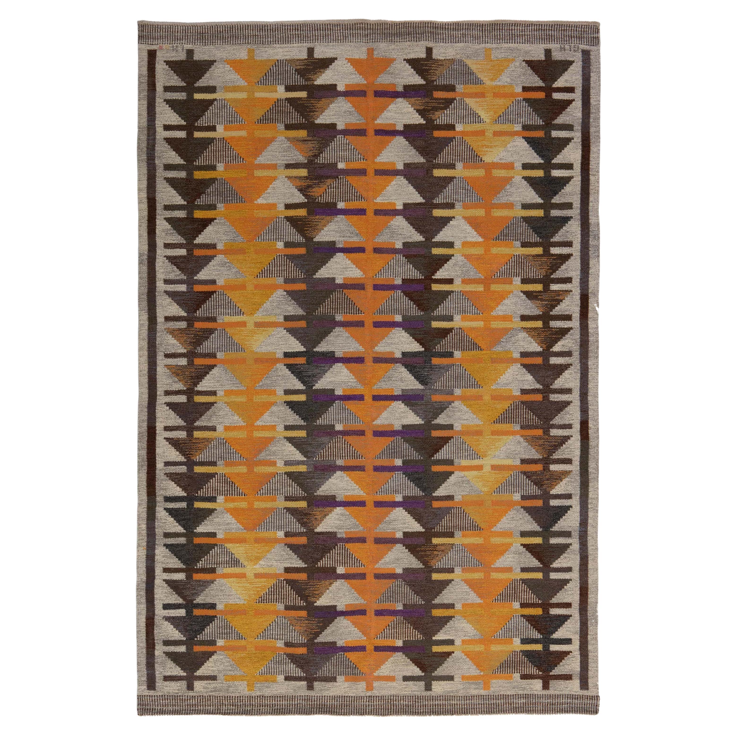 Doris Leslie Blauer schwedischer Rolakan-Teppich aus der Mitte des Jahrhunderts von Gavleborgs Lans Hemslojd im Angebot