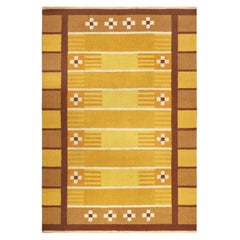Doris Leslie Blau Midcentury Swedish Yellow Brown Handwoven Wool Rug