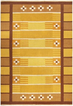 Doris Leslie Blau Midcentury Swedish Yellow Brown Handwoven Wool Rug