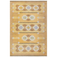 Doris Leslie Blau Midcentury Swedish Yellow Flat-Weave Rug by Ingegerd Silow