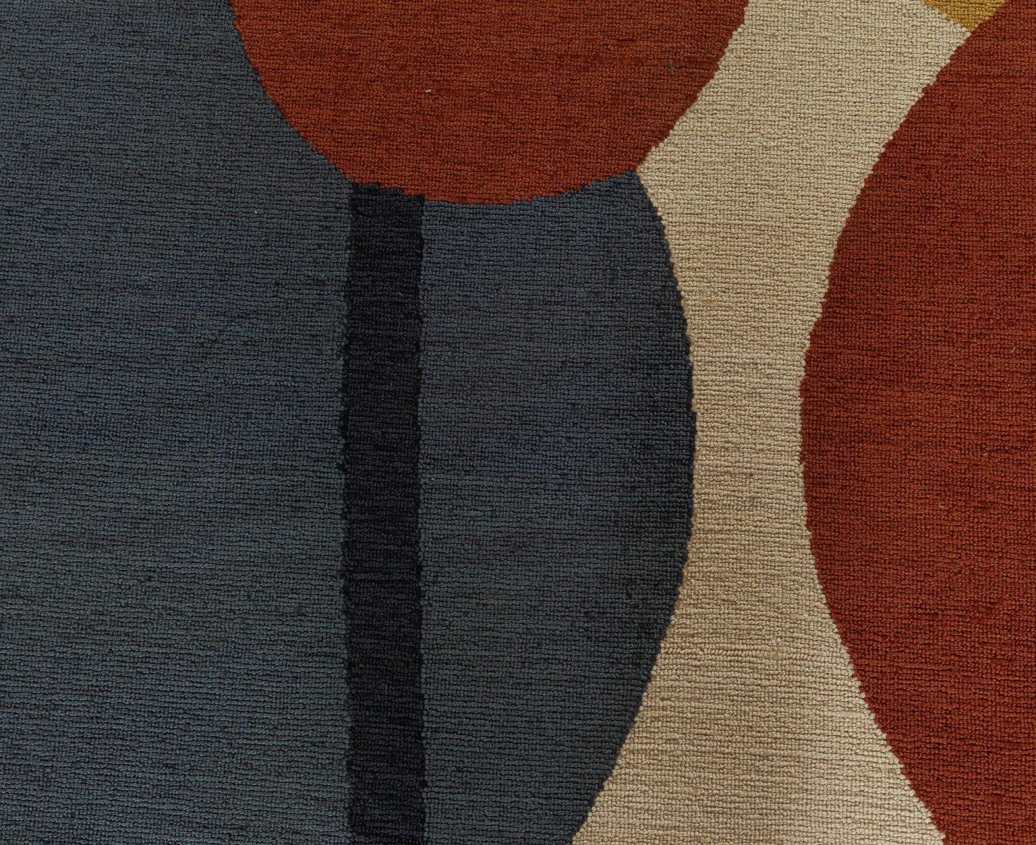 Doris Leslie Blauer neuer Art-Déco-inspirierter Wollteppich in Beige, Schwarz, Blau, Gold, Rot (Handgeknüpft) im Angebot