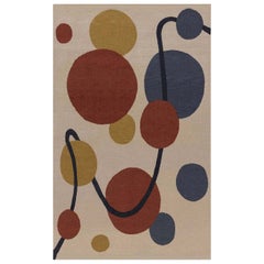 Doris Leslie Blauer neuer Art-Déco-inspirierter Wollteppich in Beige, Schwarz, Blau, Gold, Rot