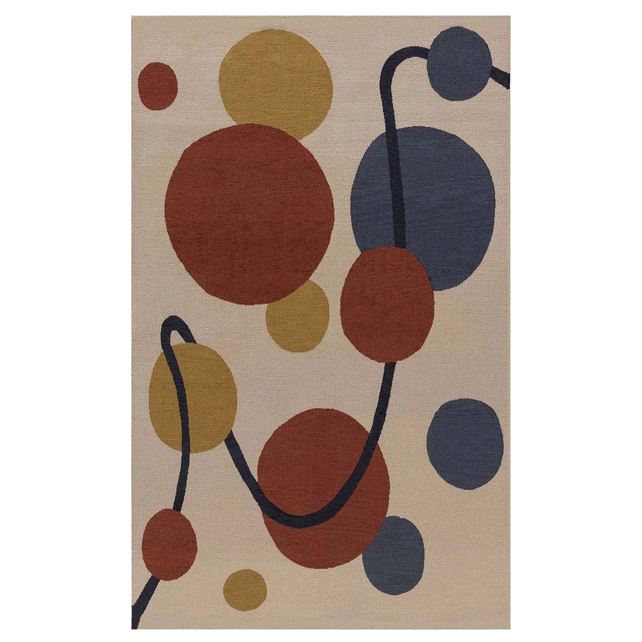 Doris Leslie Blau New Art Deco Inspired Beige, Black, Blue, Gold, Red, Wool Rug For Sale