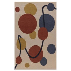 Doris Leslie Blauer neuer Art-Déco-inspirierter Wollteppich in Beige, Schwarz, Blau, Gold, Rot
