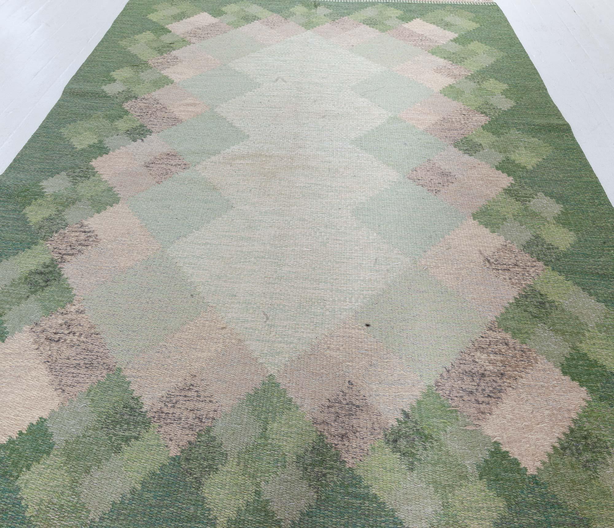 Doris Leslie Blau „Opal“ – Flachgewebter schwedischer Flachgewebe-Teppich von Brita Svefors, Mitte des Jahrhunderts (Skandinavisch) im Angebot