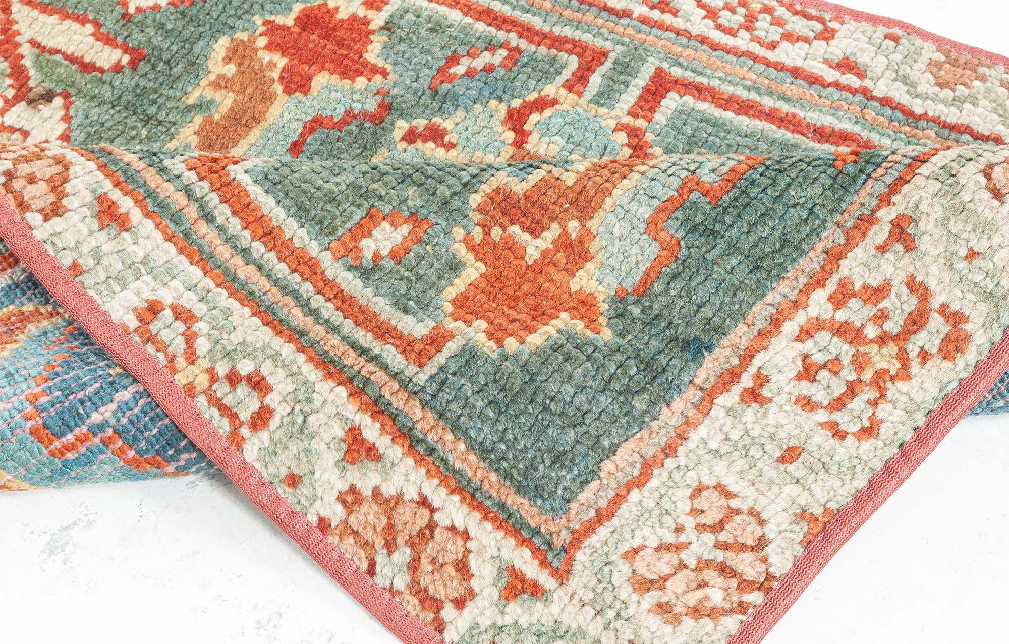 Doris Leslie Blau Oushak Fragment-Läufer (Wolle) im Angebot