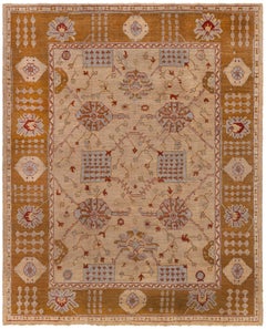 Doris Leslie Blau Oushak Turkish Antique Allover Floral Warm Tan Rug - c. 1920