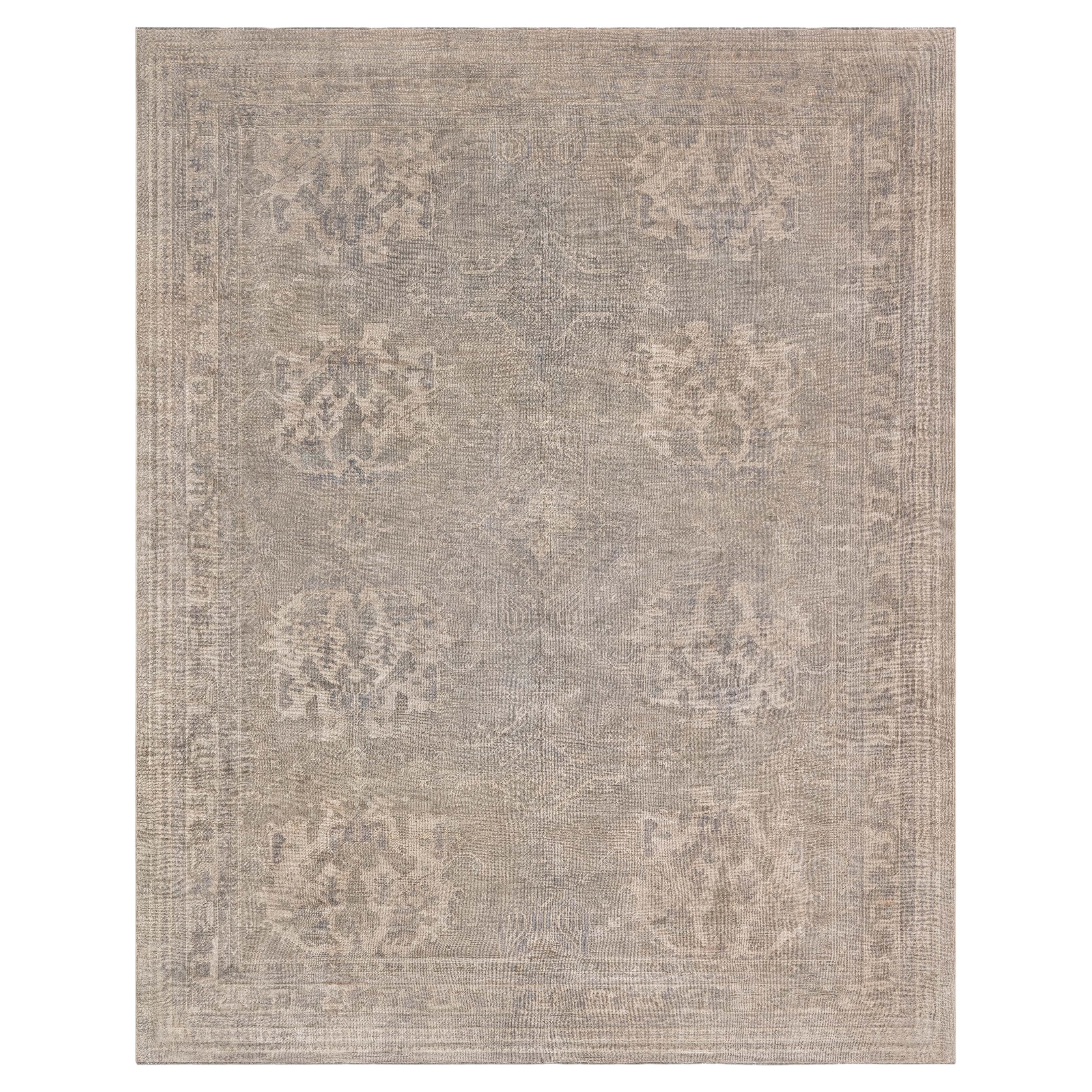Doris Leslie Blau Oushak Turkish Antique Classic Taupe With Beige Rug - c. 1920