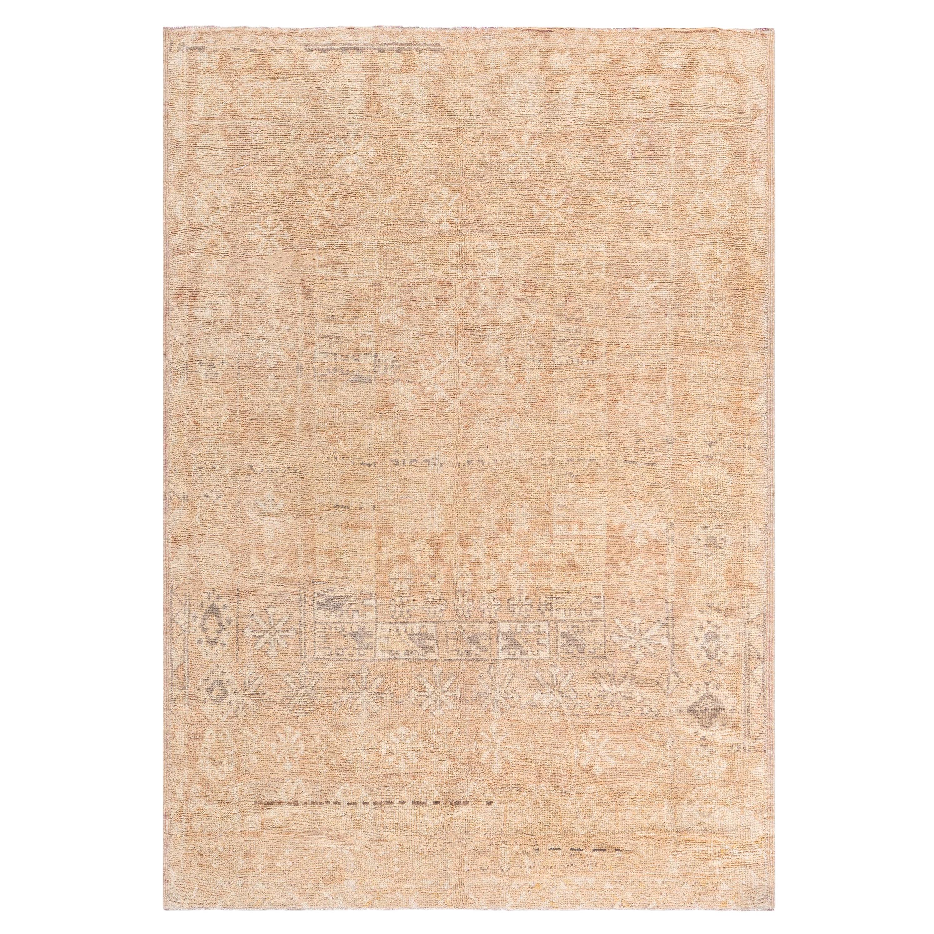 Tapis turc antique Oushak à motifs géométriques, de couleur beige clair, signé Doris Leslie Blau – vers 1940