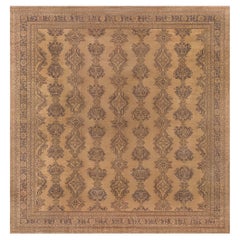 Tappeto turco antico Oushak di Doris Leslie Blau, con motivi geometrici color cuoio e marroni - 1900 circa