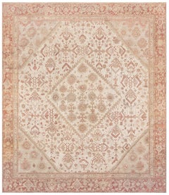 Doris Leslie Blau Oushak Turkish Antique Medallion Light Beige Carpet - c. 1900
