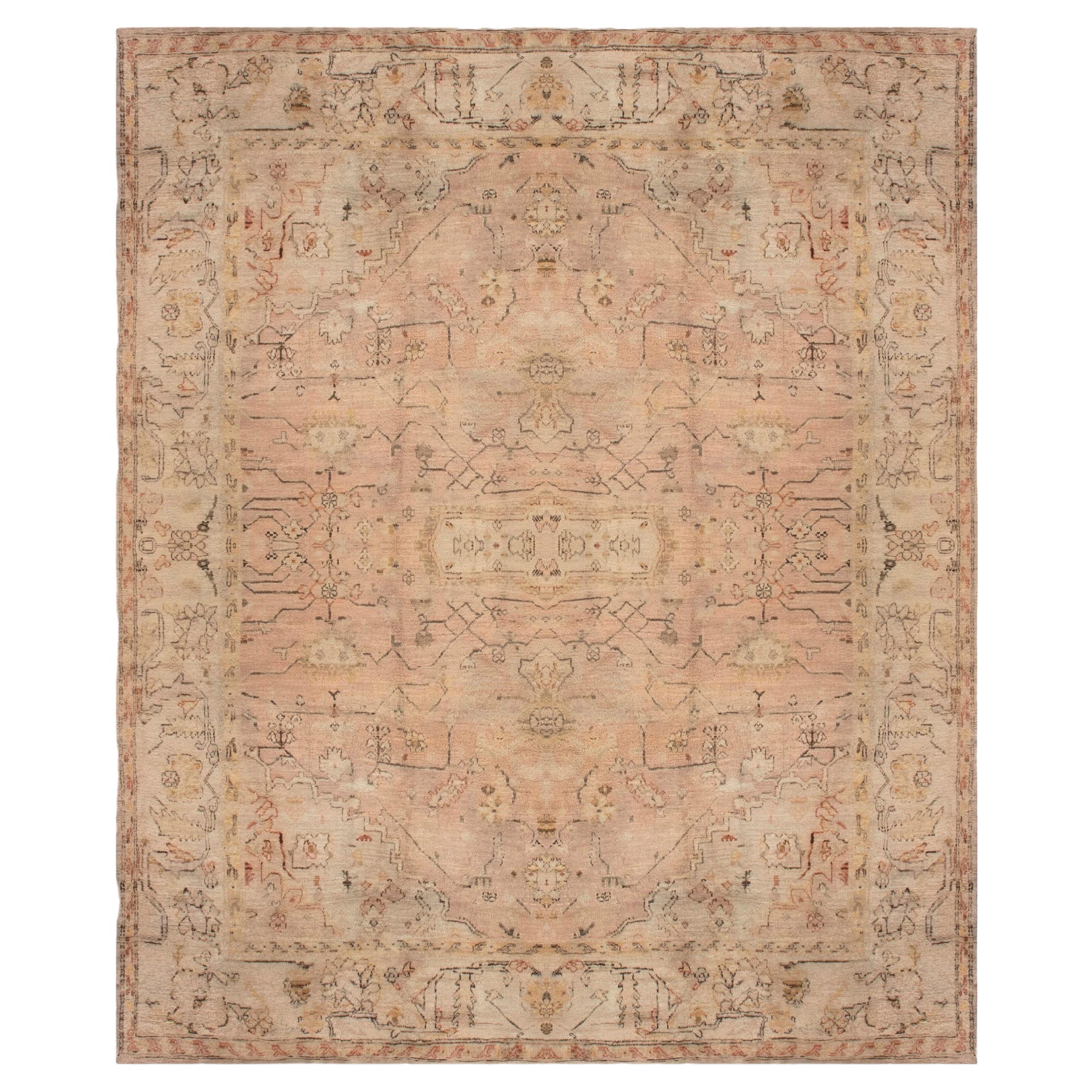 Doris Leslie Blau Oushak Turkish Antique Medallion Soft Beige Rug - c. 1900