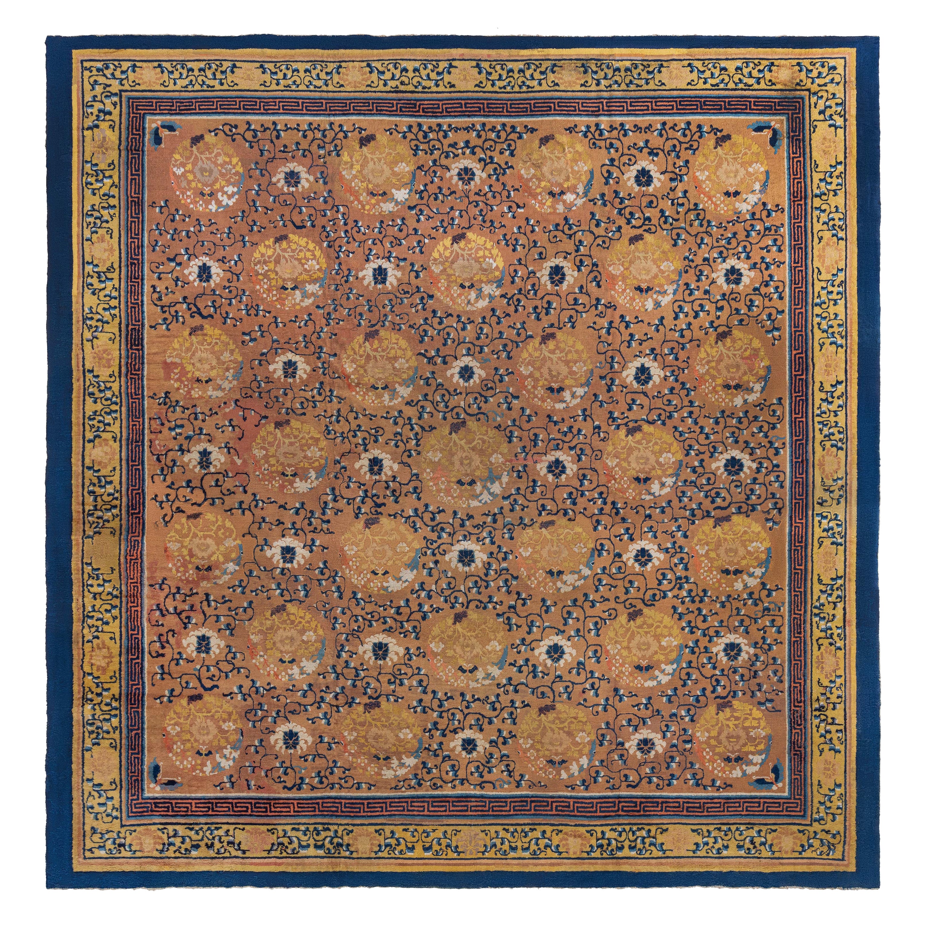 Doris Leslie Blau Oversized 1820s Antique Chinese Rug with Auspicious Medallions For Sale