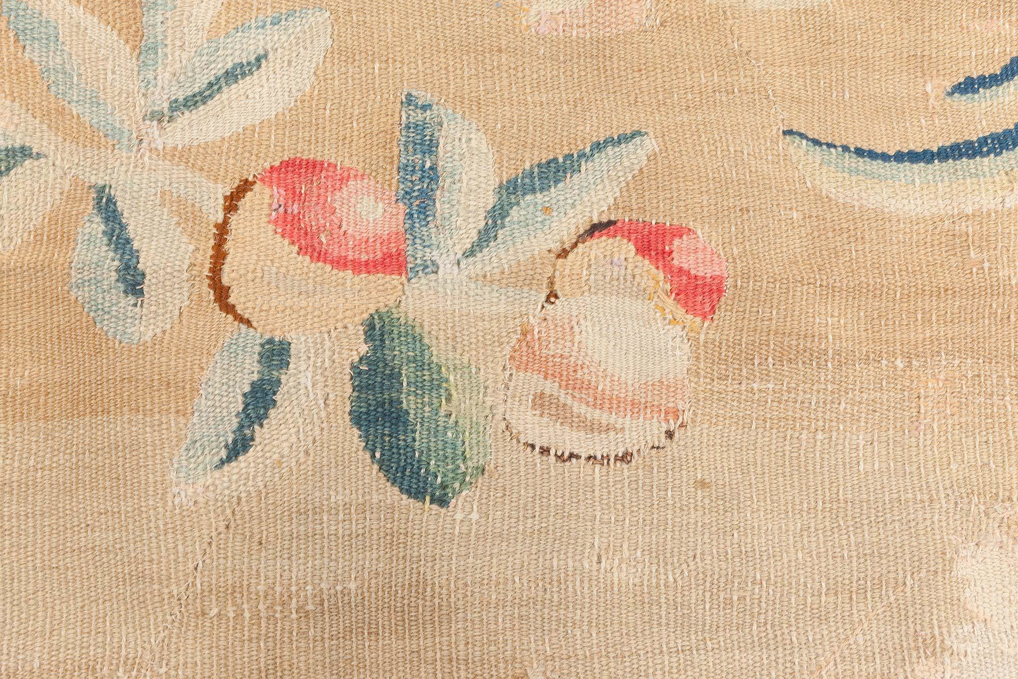 Hand-Knotted Doris Leslie Blau Oversized Antique French Aubusson Yellow Wool Rug For Sale