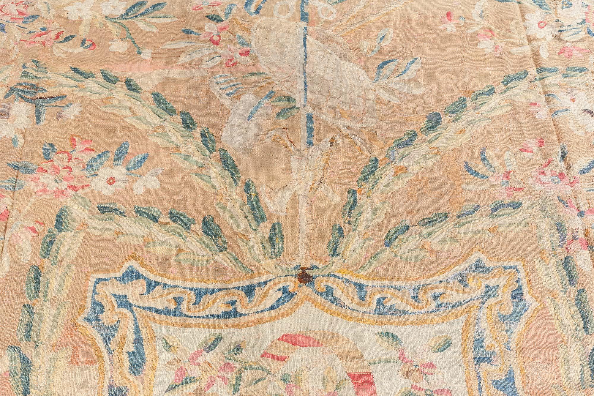 Doris Leslie Blau Oversized Antique French Aubusson Yellow Wool Rug In Good Condition For Sale In New York, NY