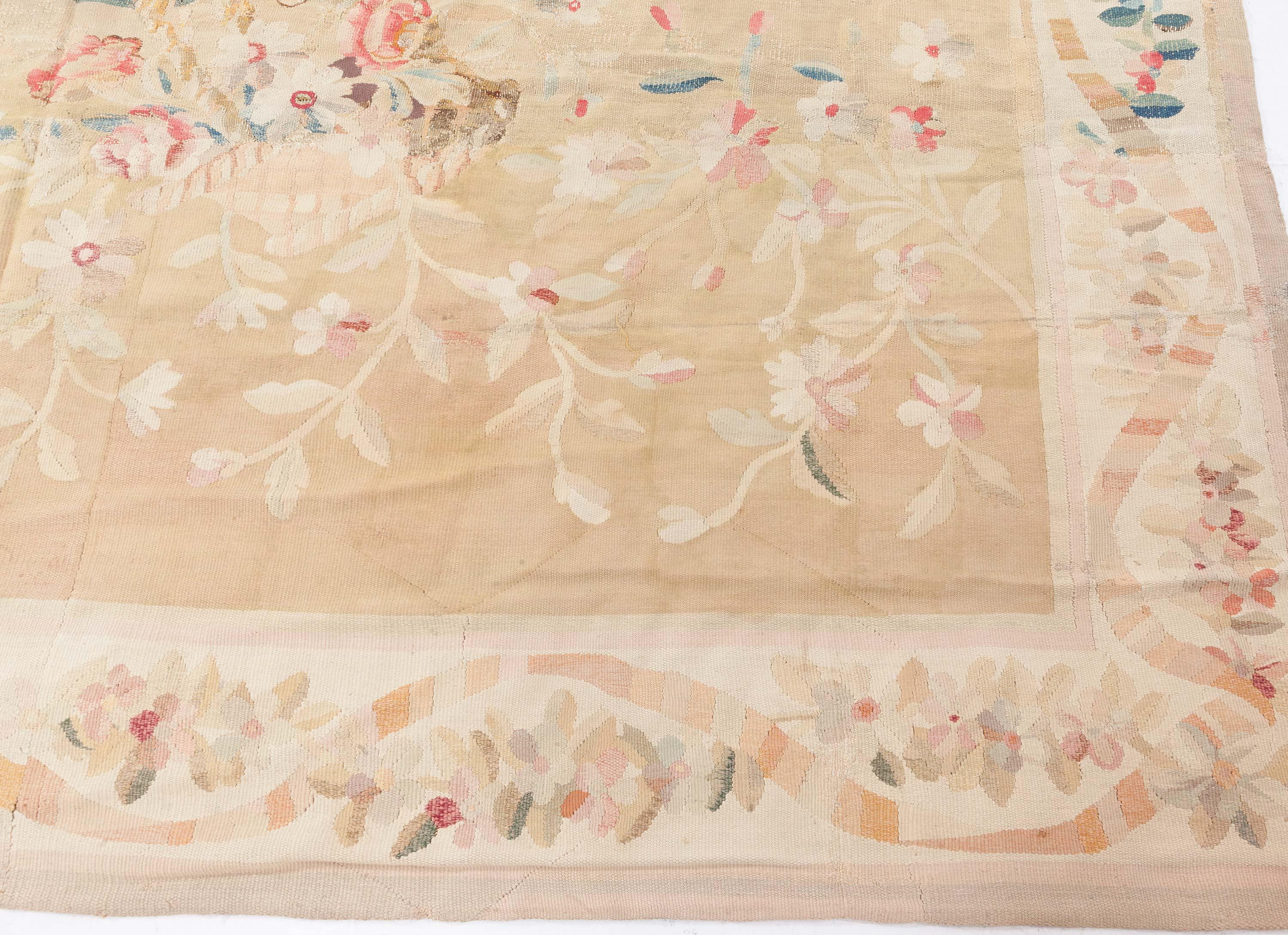 Doris Leslie Blau Oversized Antique French Aubusson Yellow Wool Rug For Sale 2