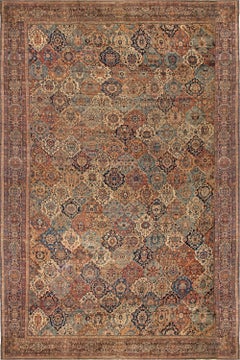 Doris Leslie Blau Oversized Antique Kirman Floral Allover Warm Tan Rug - c. 1900