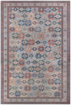 Doris Leslie Blau Oversized Antique Malayer Geometric Blue Carpet - c. 1900