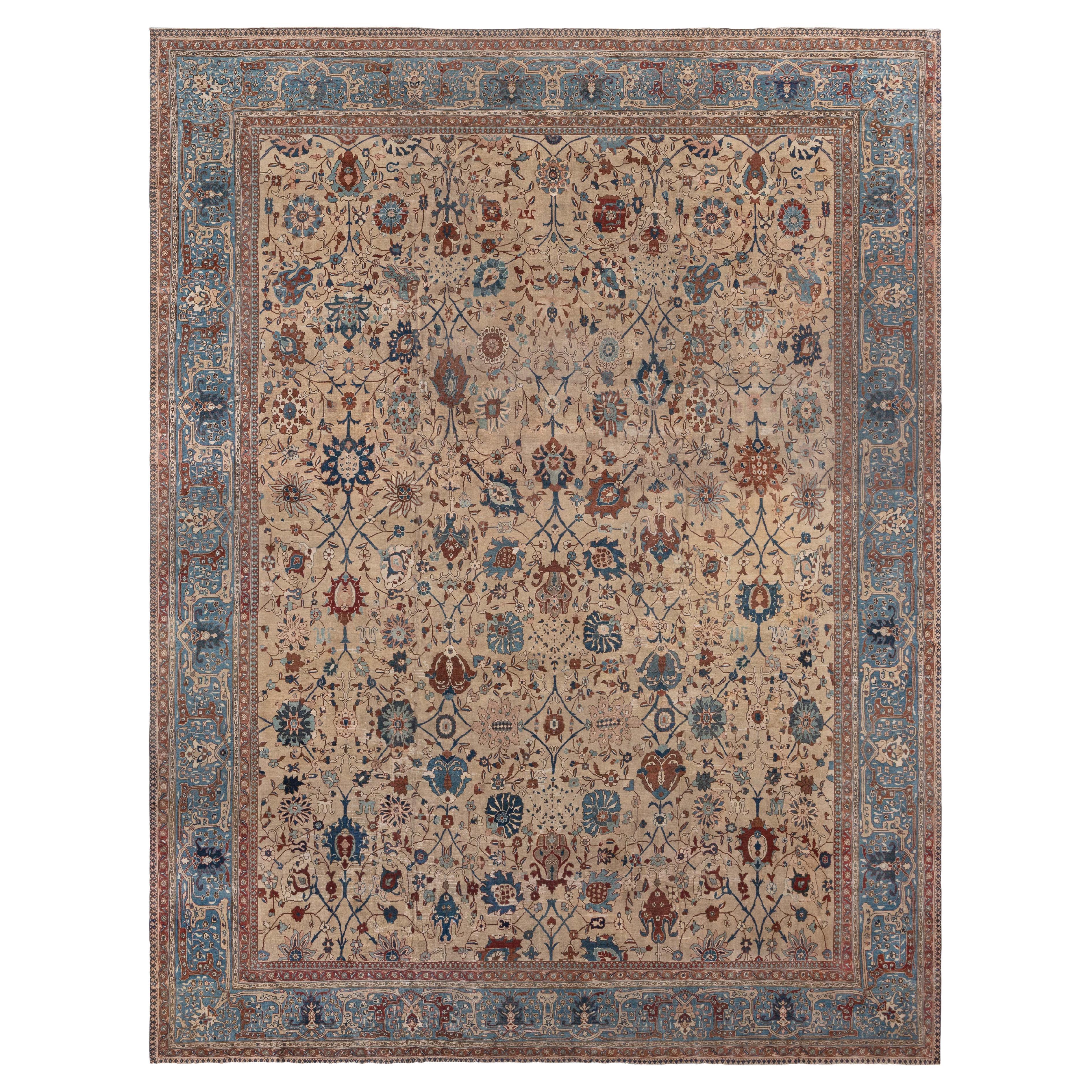 Doris Leslie Blau Übergroßer Antiker Persischer Täbris Teppich