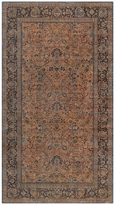 Alfombra floral antigua Kirman de gran tamaño de Doris Leslie Blau en tono marrón claro cálido - h. 1900
