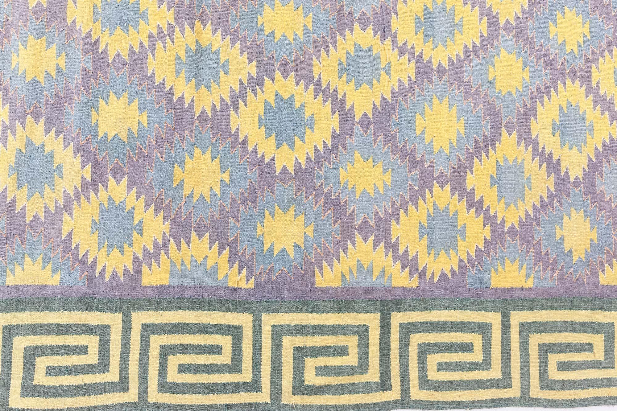 Mid-Century moderno Tappeto in cotone Doris Leslie Blau Oversize Midcentury Indian Dhurrie in vendita