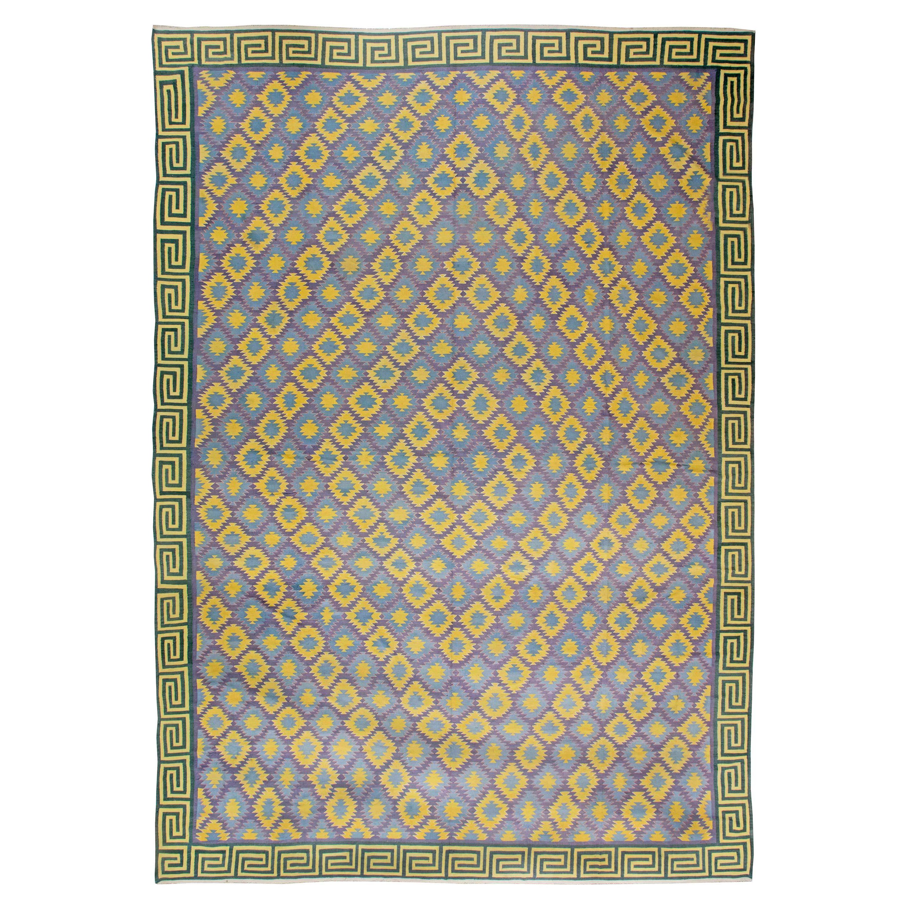 Tappeto in cotone Doris Leslie Blau Oversize Midcentury Indian Dhurrie in vendita