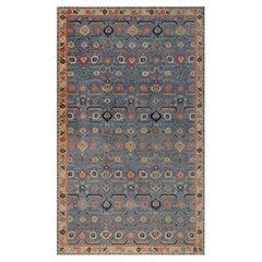 Doris Leslie Blauer persischer Täbris-Teppich von Doris mit Cintamani-Insignien in einer Ecke