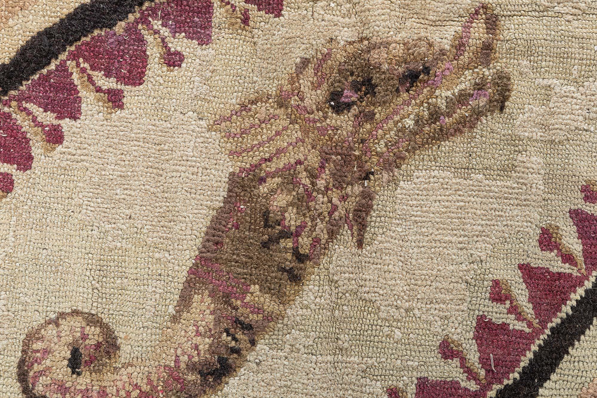 Noué à la main Doris Leslie Blau, rare tapis rond anglais Axminster à motif animal en vente