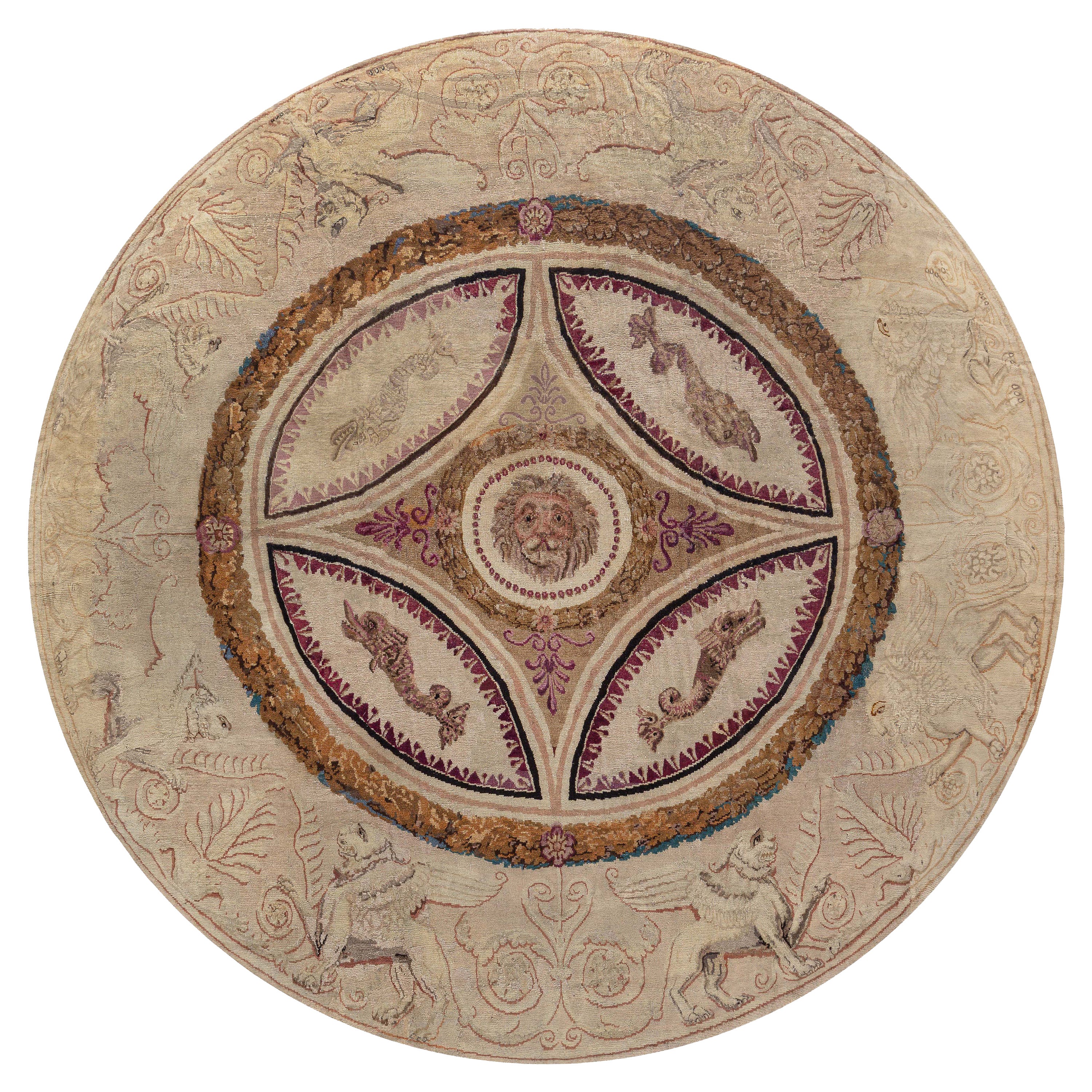 Doris Leslie Blau, rare tapis rond anglais Axminster à motif animal en vente