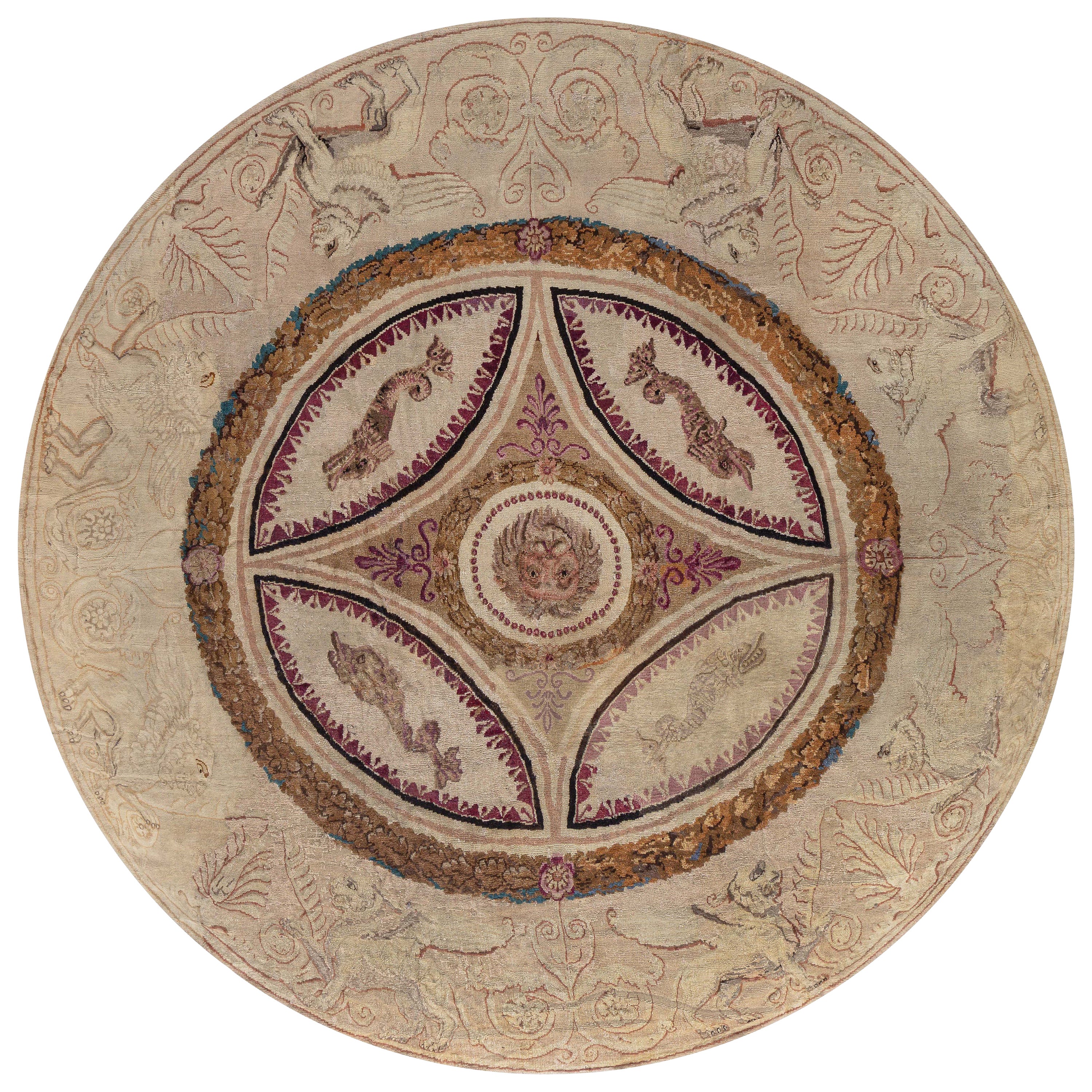 Doris Leslie Blau Rare Round English Axminster Animal Design Rug